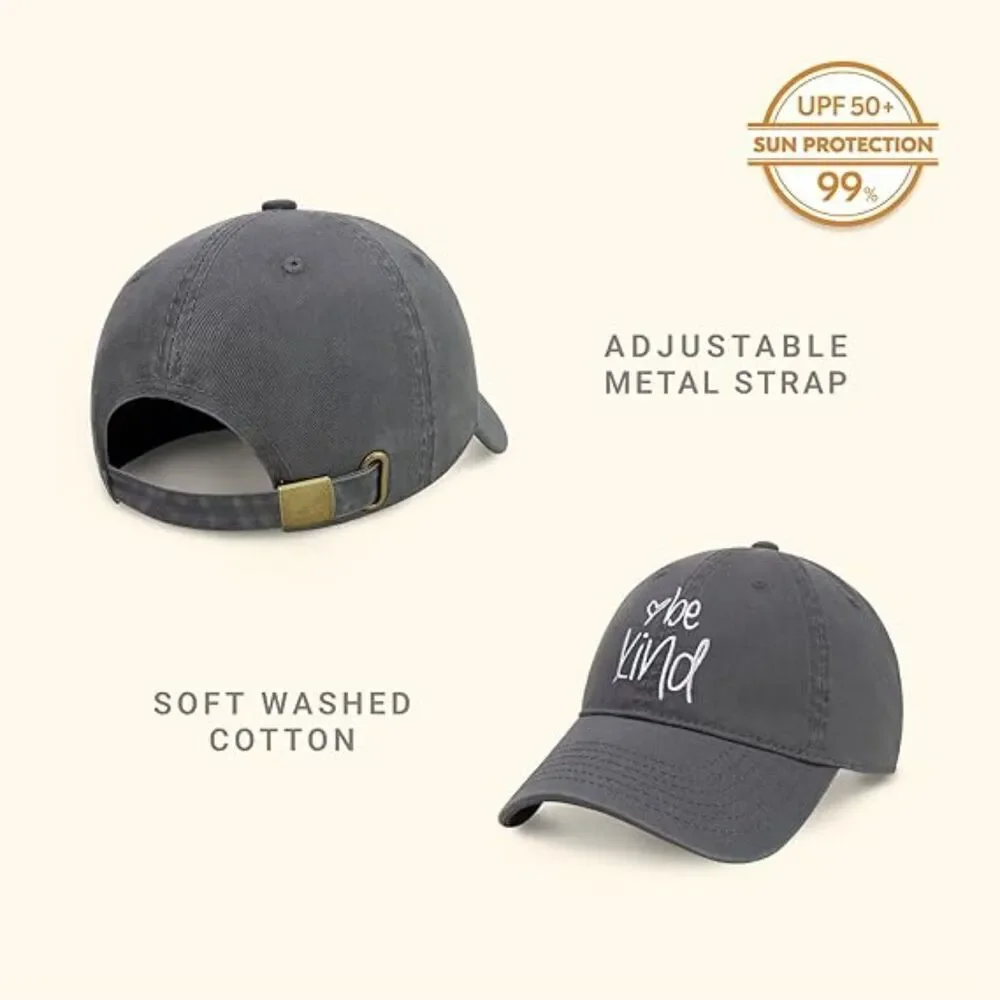 Unisex Charcoal 100% Cotton Be Kind Embroidered Adjustable Classic Baseball Cap